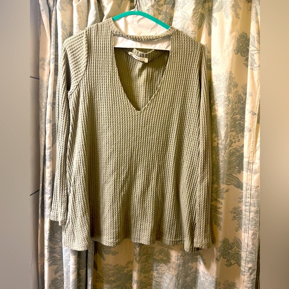 Sage/tannish waffle knit sweater by Audrey Size S